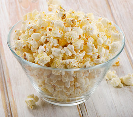Popcorn in glass bowl