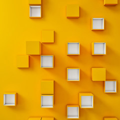 Yellow Background, White and yellow cubes in a random pattern