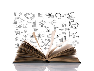 Opened book with business concept and graph isolated over white