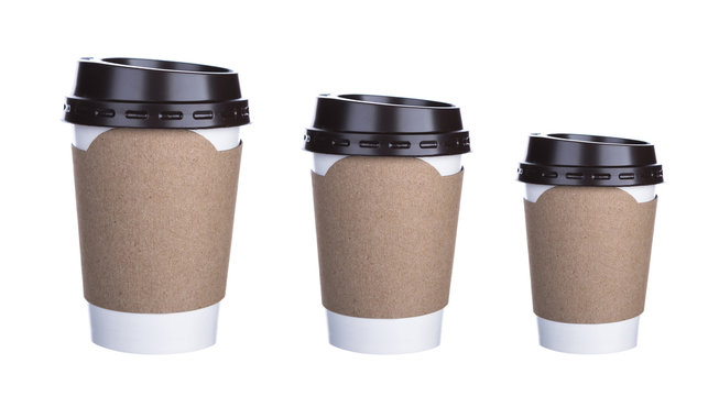 Three size of Paper cup of coffee Isolated white background