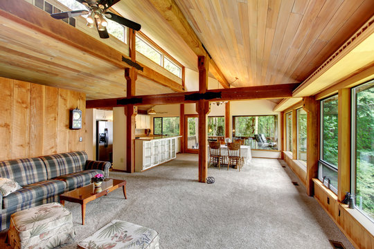 Log cabin house interior