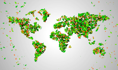 World Map leaves particles 3D