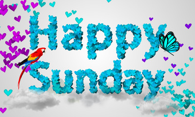 Happy Sunday Particles blue Heart Shape 3D