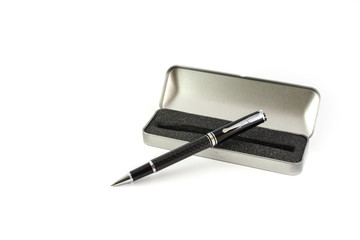 pen in a case on white background