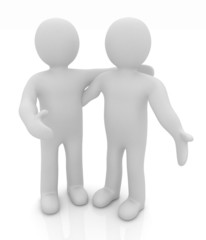 Friends standing next to an embrace. 3d image. Isolated white ba