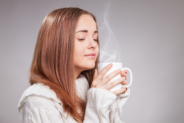 Beautiful Girl With Cup of Tea or Coffee