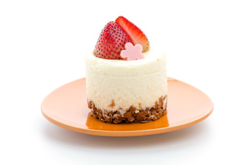 Strawberry cheesecake isolated on white background