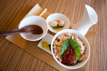 salmon rice set, set o trendy Japanese salmon rice with soup
