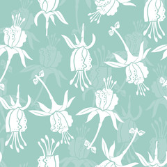 Seamless pattern with white flowers on a turquoise background