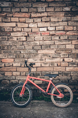 Fototapeta na wymiar Vintage bicycle on vintage wooden house wall