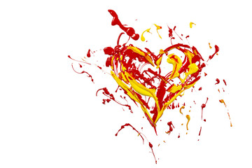 Red yellow paint plash made heart