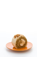 Roll coffee cake isolated on white background