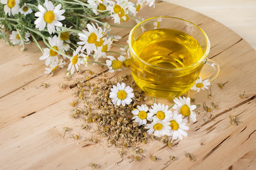 Tea with chamomile flowers