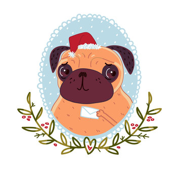 Pug with Christmas letter