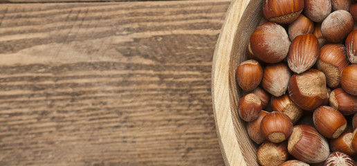 Hazelnut in a bowl. close-up