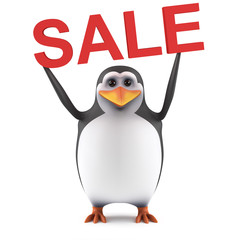 3d Cute penguin holds a Sale