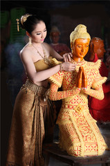 Thai model and wax statue