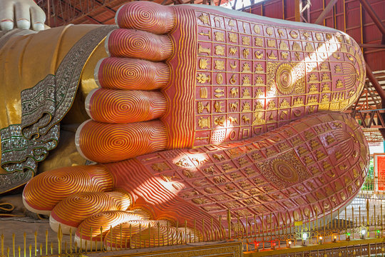 Footprint of Chauk htat gyi reclining buddha , yangon