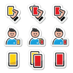 Fototapeta premium Football or soccer yellow and red card icons set