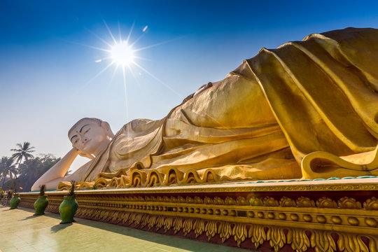 A huge reclining Buddha in Bago in Myanmar (Burma).