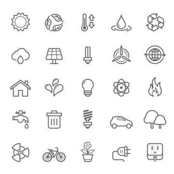Set of Outline Stroke Ecology Icons