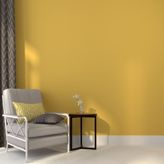 Chairs and a table on yellow background
