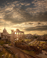 Naklejka na ściany i meble Famous Roman ruins in Rome, Capital city of Italy