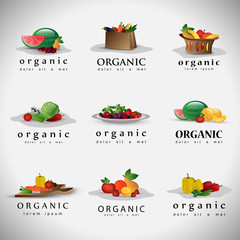 Fruits And Vegetables Set - Isolated On Gray Background