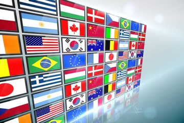 Screen collage showing international flags