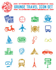 Travel icon set,colorful version,grunge vector