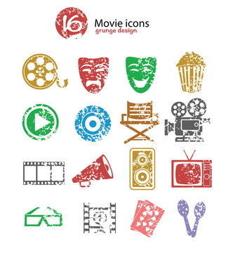 Movie icon set,colorful version,grunge vector