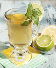 Green   tea with lime and mint.
