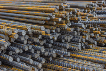 Stack of steel reinforcement rods background