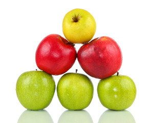 Pyramid of different apples on white background