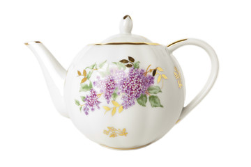 Porcelain teapot with floral ornament  over white