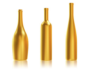 Golden Bottles on White Background