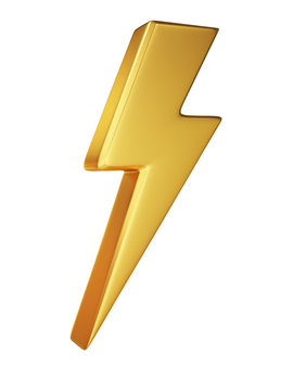 Golden Lightning Symbol on White Background