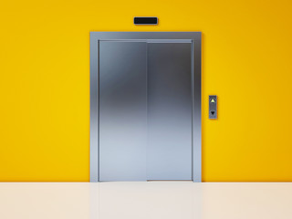 Modern Elevator with Closed Door on Yellow Wall © nikolarakic