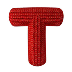 Letter T Made of Wool Knit Isolated on White Background