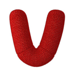 Letter V Made of Wool Knit Isolated on White Background