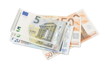 Obraz na płótnie Canvas Euro banknotes isolated over white with clipping path.