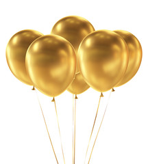 Golden Balloons isolated on White Background - obrazy, fototapety, plakaty