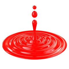 Fototapeta na wymiar Liquid drop, red color isolated on white background