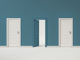 Blue and White Doors on Blue Wall, Illustration Business Door