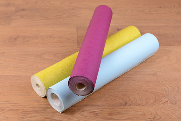 Wallpapers on wooden floor