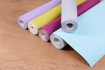 Wallpapers on wooden floor
