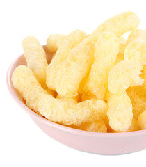 Air corn sticks in plate isolated on white