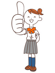 サムズアップする女子学生（夏服）