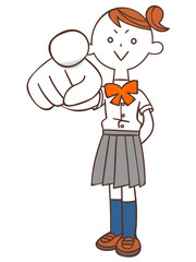 指を差す女子学生（夏服）