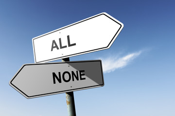 All and None directions. Opposite traffic sign.